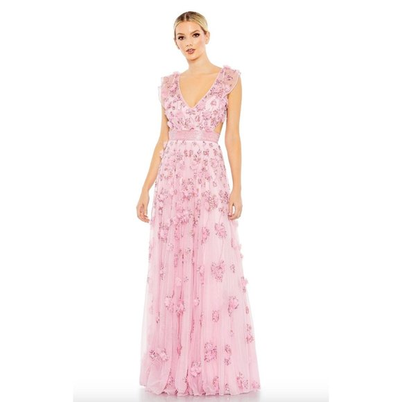 Mac Duggal 93692 Floral Embellished Lace Up Pink Gown Size 8 Maxi Dress - Picture 3 of 8